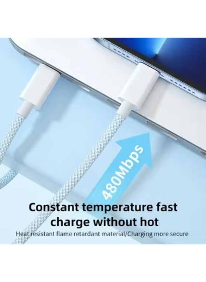 كابل شحن سريع USB-C إلى USB-C لهواتف Samsung Galaxy وسلسلة iPhone 15 وiPhone 16 من Zam Tech، يدعم الشحن السريع ونقل البيانات، ومتوافق مع أجهزة iPad وMacBook وأجهزة USB-C - Image 4