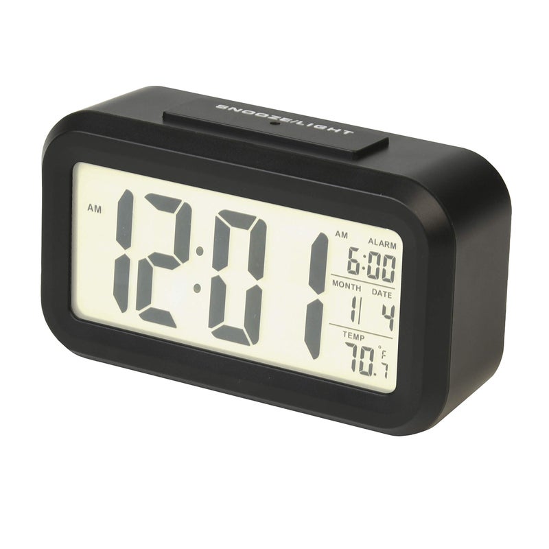 rca RCA Portable Alarm Clock with Auto Night Light Sensor Adjustable Brightness Indoor Temperature Display Full Calendar with 12 or 24 Hour Options