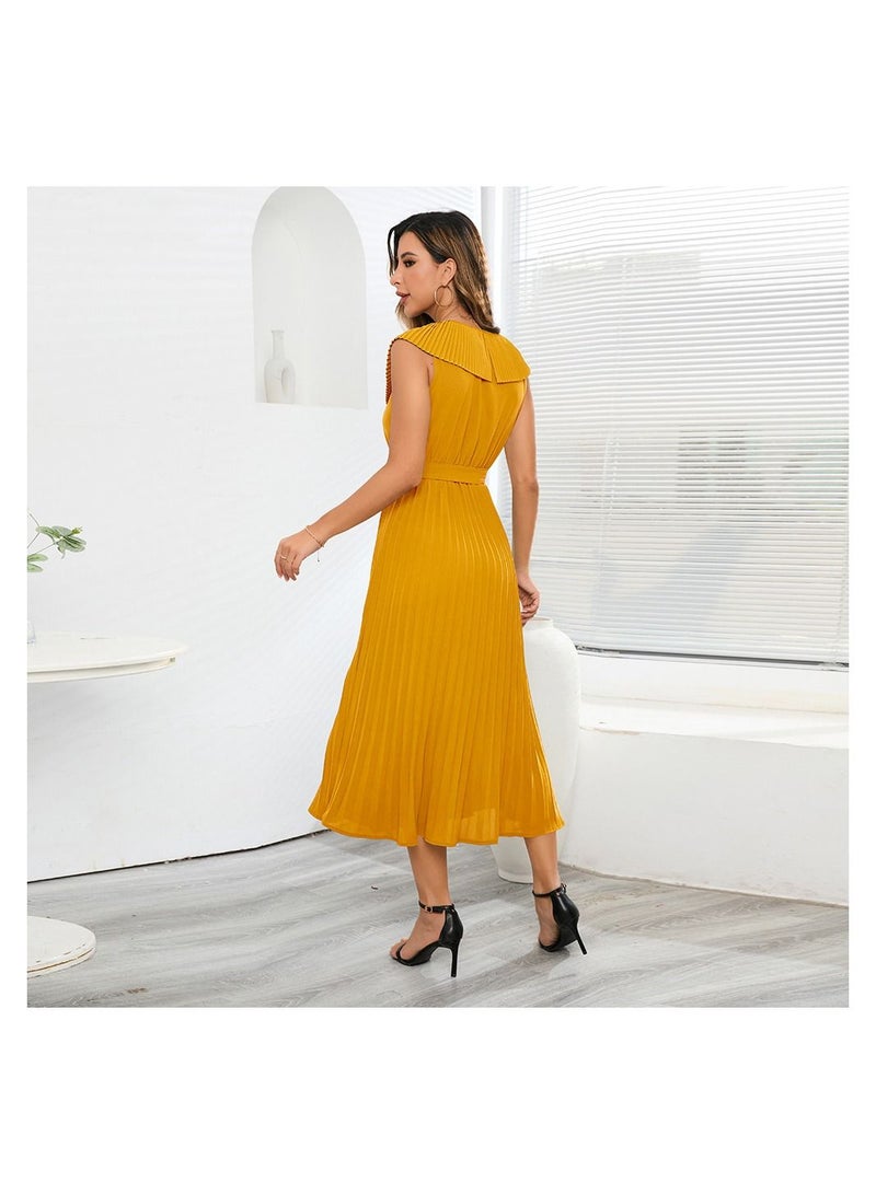 Loquat Sleeveless Pleated V-neck Women's Dress  - Image 2