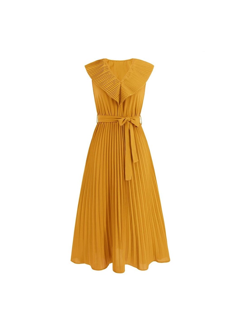 Loquat Sleeveless Pleated V-neck Women's Dress  - Image 1