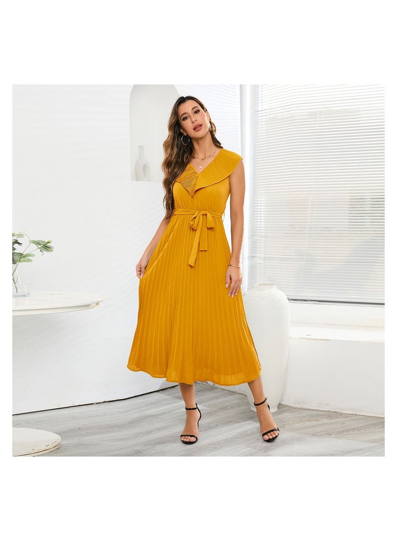 Loquat Sleeveless Pleated V-neck Women's Dress  - Image 3