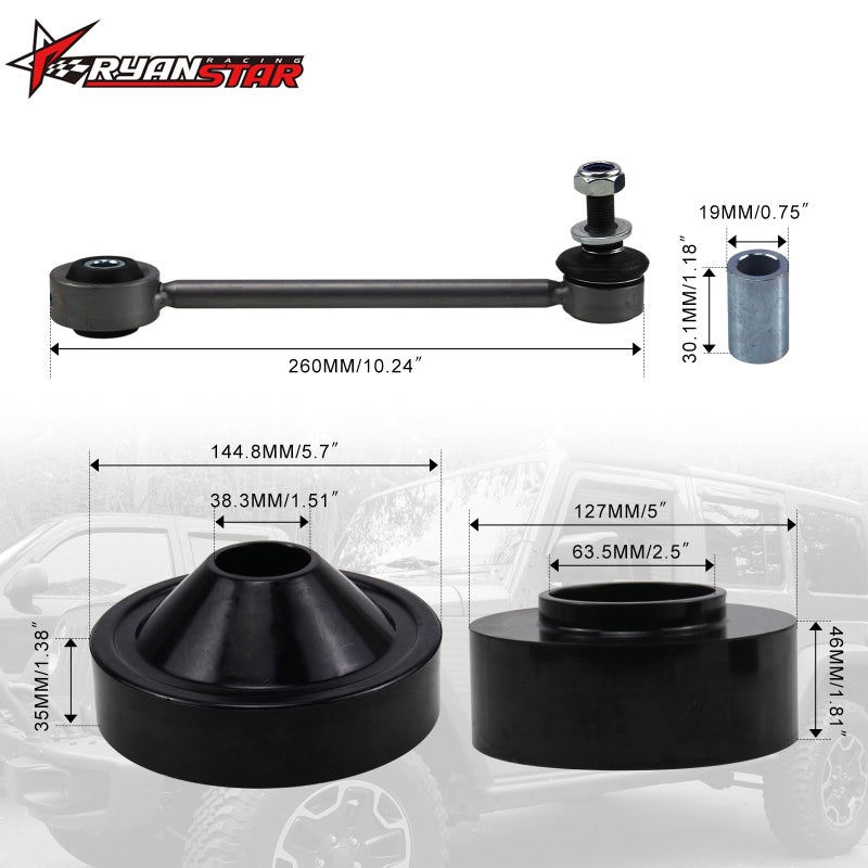 Generic RYANSTAR RACING 2" Front & 1" Rear Lift Kit with End Links Compatible with 07-18 Jeep Wrangler JK Leveling Kit Jeep Wrangler JK Accessories  - Image 2
