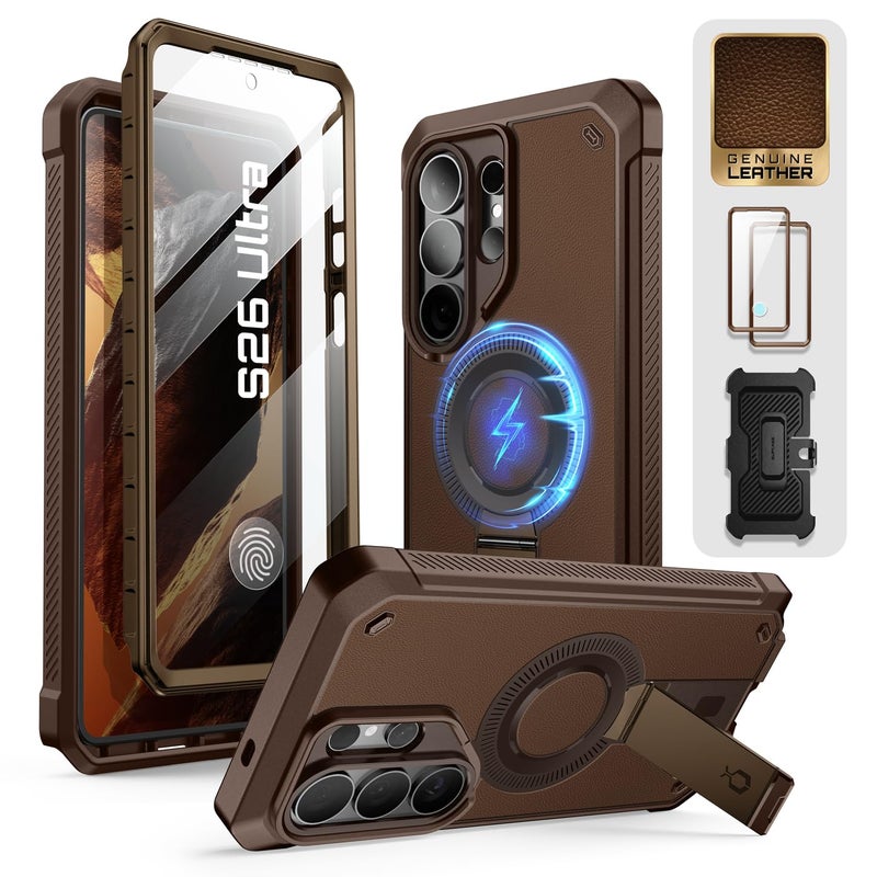 SUPCASE for Samsung Galaxy S26 Ultra Case with Stand, Military-Grade Drop Protection, Compatible with Wireless Charging/MagSafe, Built-in Screen Protector & Front Frame â€“ UB Pro Mag, Brown - Image 1