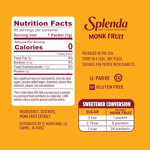 SPLENDA Monk Fruit Zero Calorie Plant Based Sweetener Substitute, Keto Sugar Alternative (80 Count) - Image 5