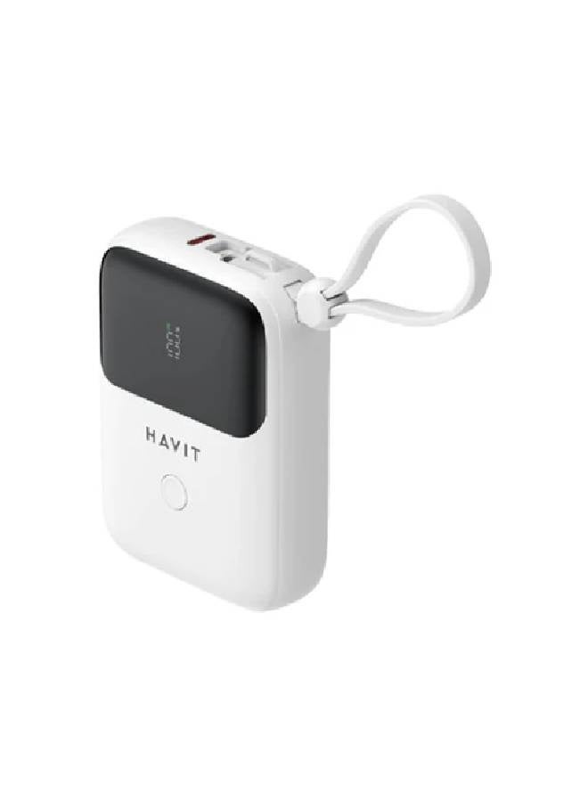 havit Havit Power Bank 10000mAh With USB-C - Lighting Cable - White - Image 1