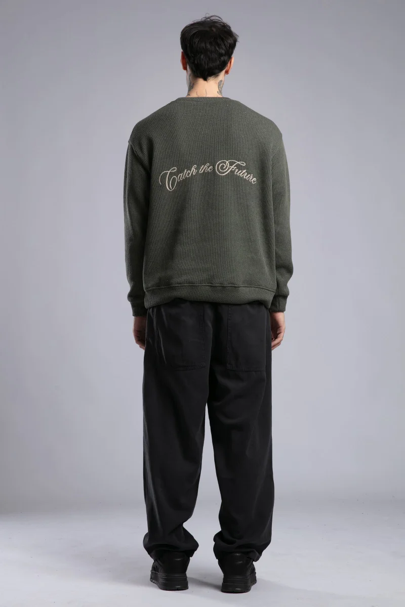Catch Knitted Sweater with Back Embroidery