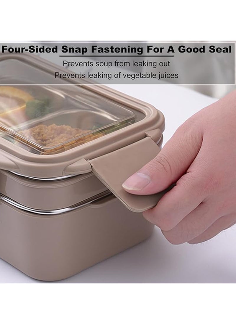 LAIAOCISI Bento Lunch Box for Adults & Kids, Reusable 304 Stainless Steel Meal Box with 2 Layers Divders,Suitable Freezer Dishwasher,Healthy Lunches & Snacks, 1200ml Leakproof Food Storage Containers with Spoon, Fork, 10pcs Fruit forks and Bag - Image 5