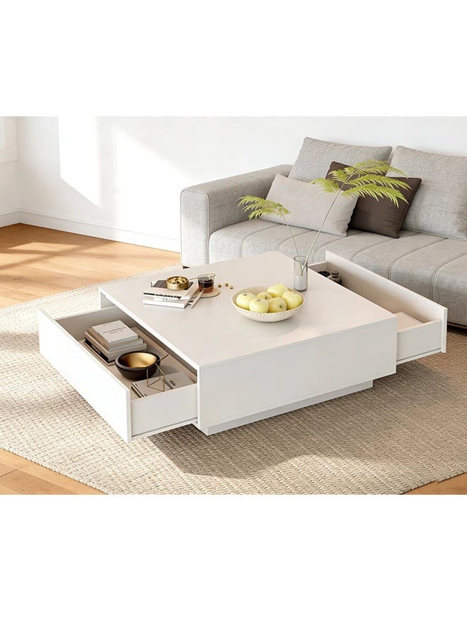 JCB CHIC طاولة قهوة مربعة كبيرة للتخزين مع درجين للإغلاق الناعم وقاعدة متينة، طاولة أريكة حديثة بسيطة، طاولة وسطية خشبية 90×90×35 سم، طاولة شاي لغرفة المعيشة وغرفة الاستقبال، سهلة التجميع، بيضاء - Image 1