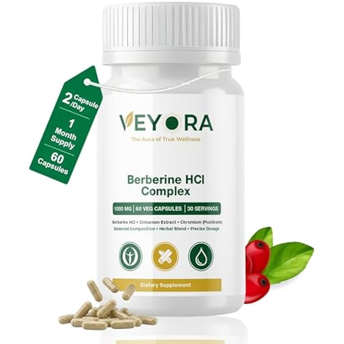 Berberine Supplement - Berberine HCL 1000 mg | 60 Vegan Capsules | Vegan, Gluten Free, Non-GMO with Cinnamon Extract & Chromium Picolinate, ALA - Image 1
