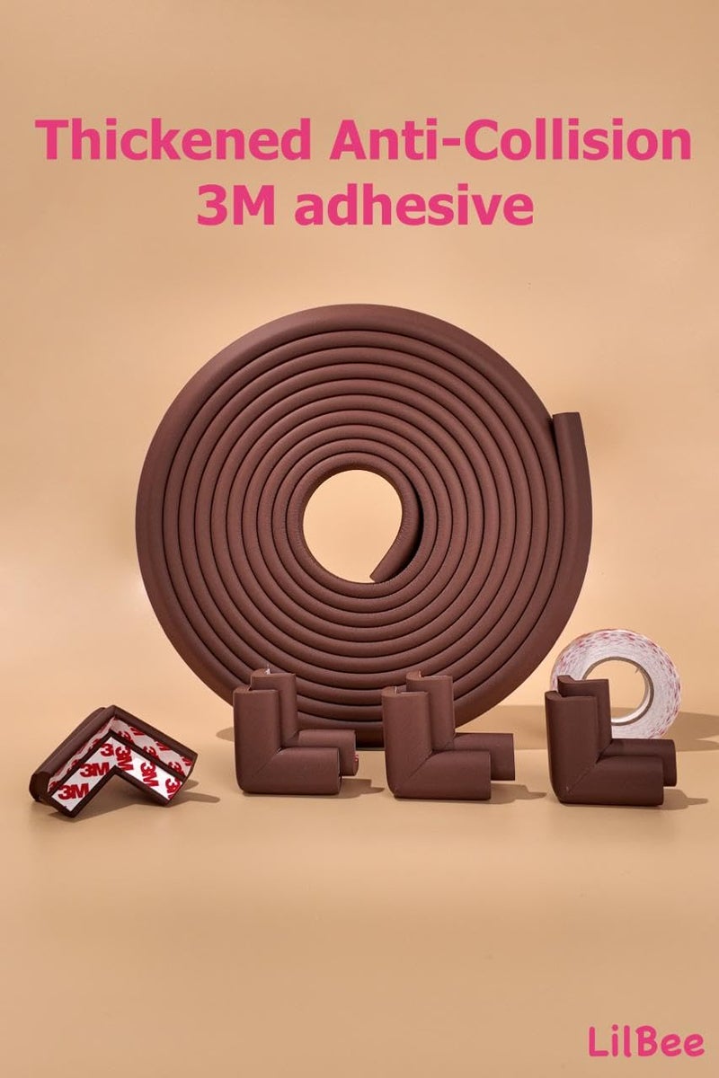LILBEE Baby Safety Corner & Edge Guard Set | Slim-Fit Furniture Protectors with 3M Adhesive | Coffee Brown | Pre-Taped Corner Guards | Soft Foam Childproofing Kit for Table & Sharp Corners - Image 4