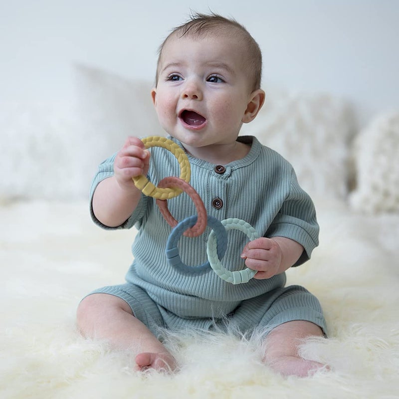 Itzy Ritzy Linking Ring Set; Set of 8 Braided, Rainbow-Colored Versatile Linking Rings; Attach to Baby's Car Seat, Stroller & Activity Gym to Keep Toys Nearby; Rainbow - Image 3