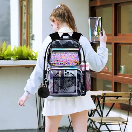 gxtvo 3PCS Clear Backpack Womens Sequins Transparent Bookbag Set Cute Heavy Duty SeeThrough School Bag for Teens and Elementary Students Flower Black Love - Image 3