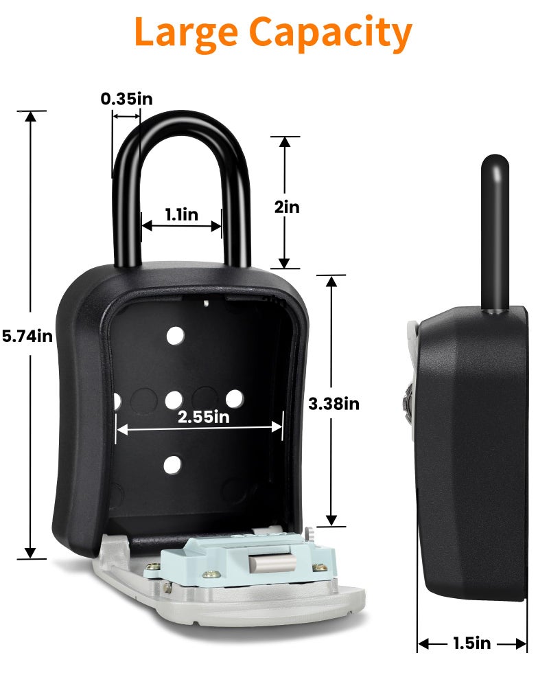 Fayleeko Portable Key Lock Box,Key Holder Safe Security Lock Box for Indoor, Outdoor, Garage, Garden, Store (1, Grey) - Image 3