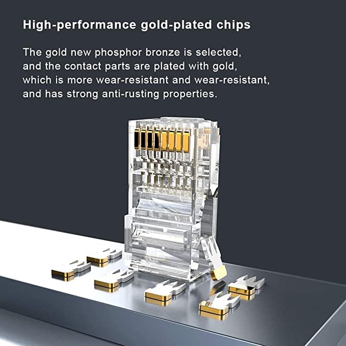 FEDUS موصلات FEDUS Cat6 RJ45، موصل Cat6، موصل 8P8C Cat5، Cat6، Cat5e RJ45، موصلات كابل الإيثرنت، موصلات كابل UTP، قابس شبكة للكابل الصلب والكابل القياسي، موصلات LAN (عبوة من 5)  - Image 5