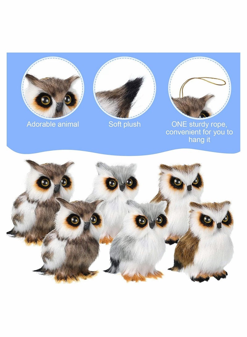 SYOSI 6 Pieces Mini Owl Plush Toy Plush Animal Christmas Hanging Ornaments for Christmas Tree Woodland Gray White Stuffed Animal Toy Soft Owl Doll Plush Hanging Pendant Ornament 3.2 Inch - Image 4