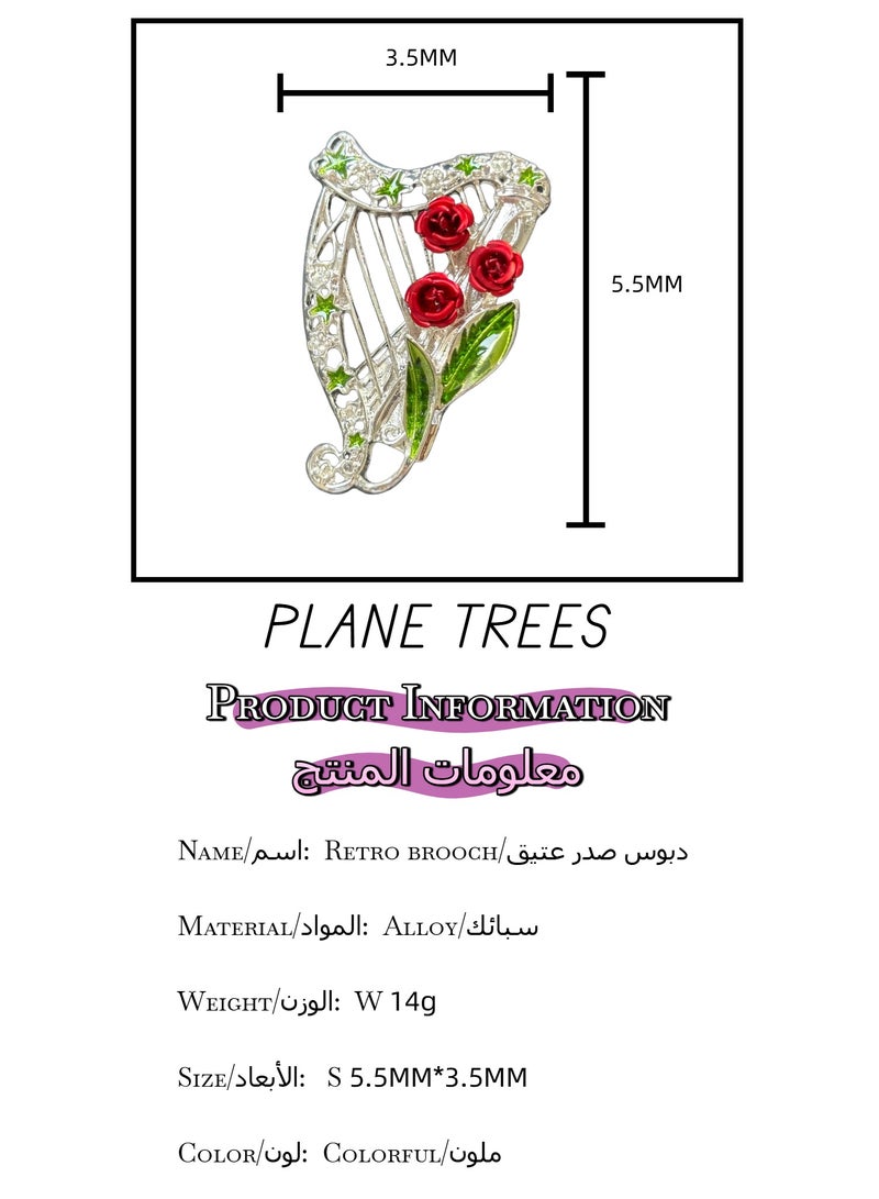 PLANE TREES Enamel Rose Floral Brooch – Silver Vine Design with Red Flower and Green Leaf – Romantic Pin Jewelry for Women, Gift, Vintage Artistic Style - Image 3