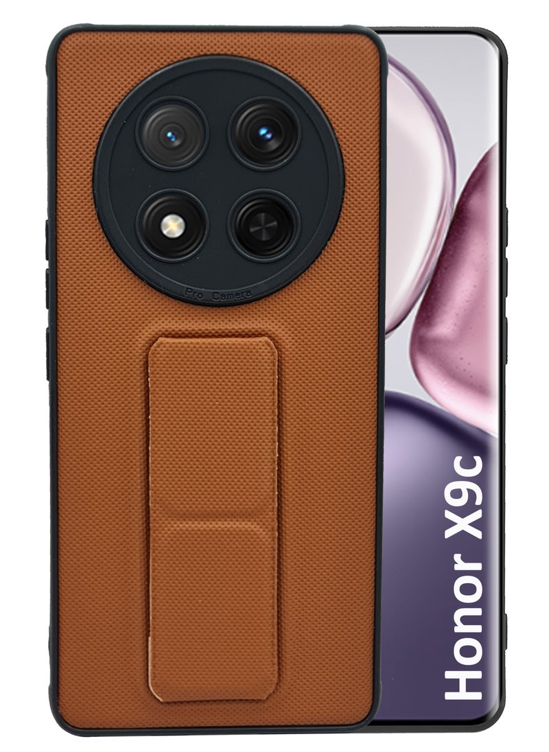 Generic Honor X9c - Soft  Silicone Dual Tone Case With Magnetic Hand Grip Holder And Kickstand - Light Brown  - Image 1
