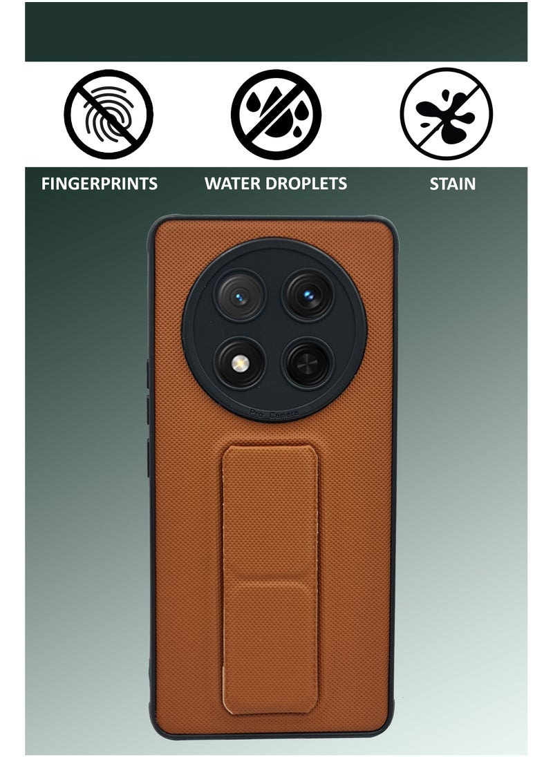 Generic Honor X9c - Soft  Silicone Dual Tone Case With Magnetic Hand Grip Holder And Kickstand - Light Brown  - Image 4