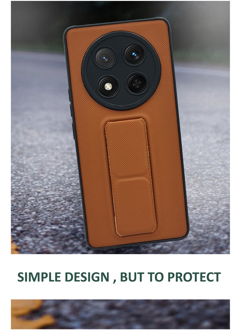 Generic Honor X9c - Soft  Silicone Dual Tone Case With Magnetic Hand Grip Holder And Kickstand - Light Brown  - Image 2