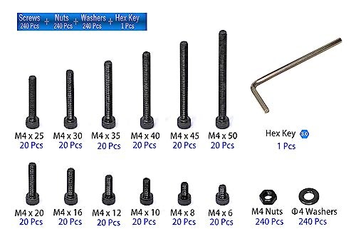 iexcell 720 Pcs M4 x 6/8/10/12/16/20/25/30/35/40/45/50 Alloy Steel 12.9 Grade Hex Socket Head Cap Screws Bolts Washers Assortment Kit, Black Oxide Finish - Image 3