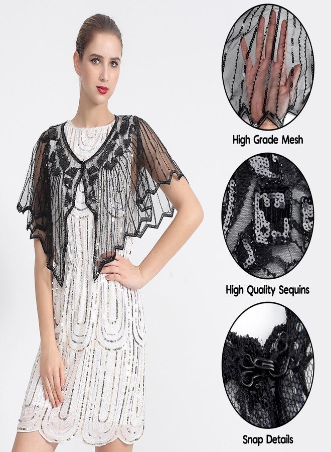 ELECLAND 10 Pieces 1920s Flapper Great Gatsby Accessories Set Fashion Roaring 20's Theme Set with Headband Headpiece Long Black Gloves Necklace Earrings for Women (Black) - Image 3