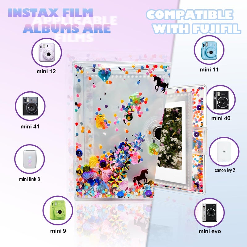 AURHOXII Mini Photo Album for Fujifilm Instax Mini Film, ldeal for Polaroid 2x3 Instant Photos Album, Kpop Photocard Binder, Kids Small Photo Album Birthday Gifts, 32 Pockets, Shiny Color Scheme (Rainbow) - Image 4