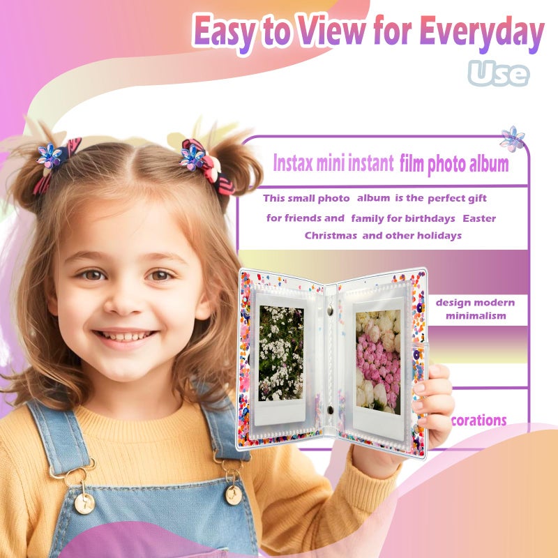 AURHOXII Mini Photo Album for Fujifilm Instax Mini Film, ldeal for Polaroid 2x3 Instant Photos Album, Kpop Photocard Binder, Kids Small Photo Album Birthday Gifts, 32 Pockets, Shiny Color Scheme (Rainbow) - Image 5