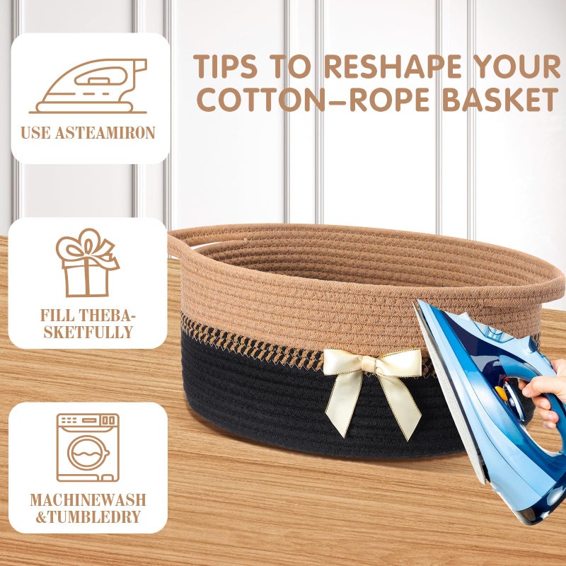 Colingmill Easter Woven Large Gift Basket Empty with Ribbons Bow Tie and Bag, Easter Empty Decorative Chest Box, Woven Rope Storage with Handles Home Decor(14 x 10 x 5.5 Inch,Black Brown) - Image 3