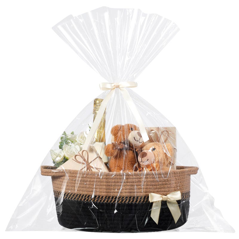 Colingmill Easter Woven Large Gift Basket Empty with Ribbons Bow Tie and Bag, Easter Empty Decorative Chest Box, Woven Rope Storage with Handles Home Decor(14 x 10 x 5.5 Inch,Black Brown) - Image 1