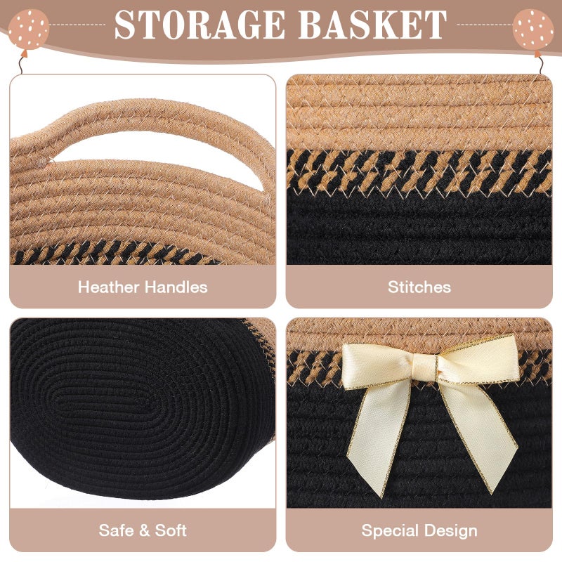 Colingmill Easter Woven Large Gift Basket Empty with Ribbons Bow Tie and Bag, Easter Empty Decorative Chest Box, Woven Rope Storage with Handles Home Decor(14 x 10 x 5.5 Inch,Black Brown) - Image 4