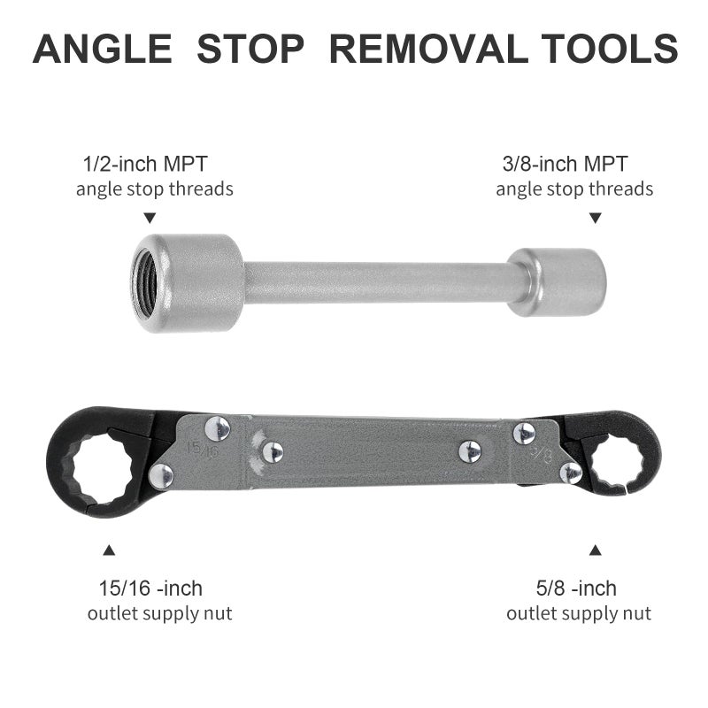 Holdly Plumbing Tools Angle Stop Wrench Kit, Angle-on Wrench Professional Plumber Wrench Tools for Installing New Compression Angle Stop and Removing the Compression Ring (Silver-Angle Stop Wrench Kit) - Image 3