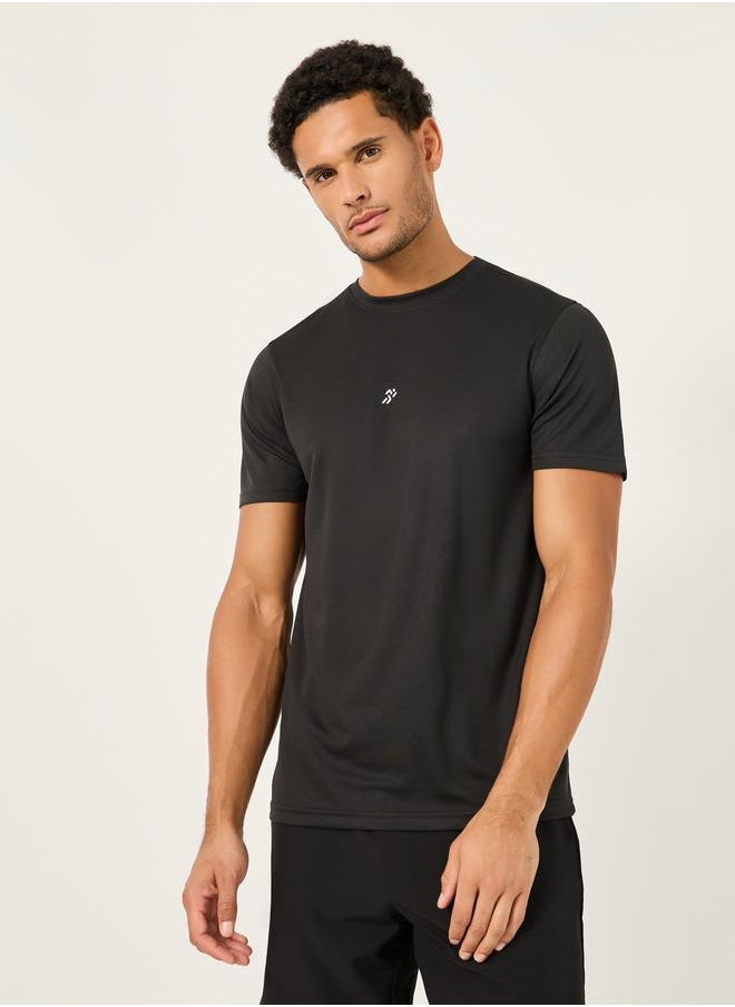 Styli - Textured Logo Print Back Striped Work-Out T-Shirt - Image 1