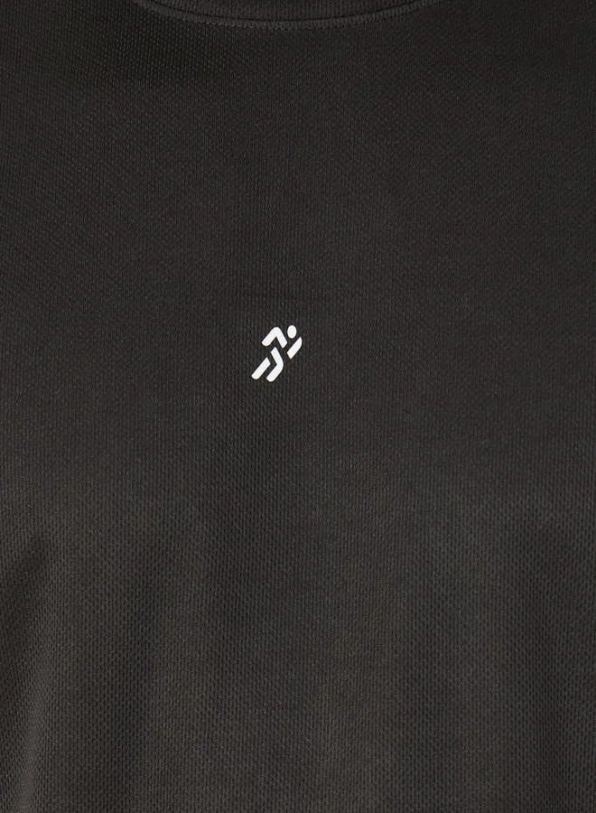 Styli Textured Logo Print Back Striped Work-Out T-Shirt