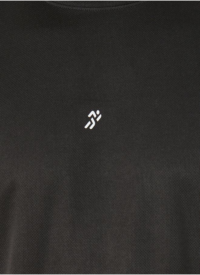 Styli - Textured Logo Print Back Striped Work-Out T-Shirt - Image 1