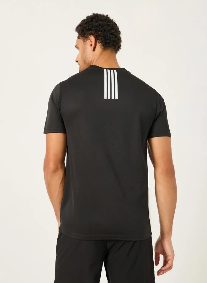 Styli Textured Logo Print Back Striped Work-Out T-Shirt