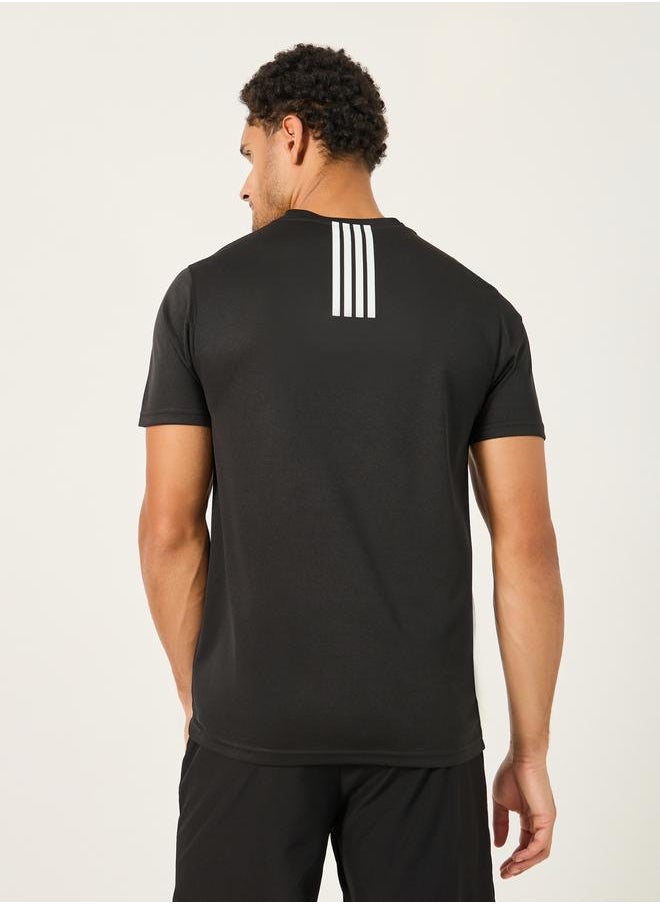 Styli - Textured Logo Print Back Striped Work-Out T-Shirt - Image 1