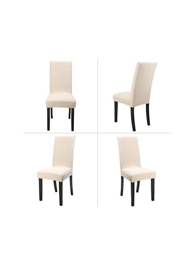 The Bros أغطية كراسي الطعام القابلة للتمدد من قماش بوليستر سباندكس قابلة للغسل وقابلة للإزالة، غطاء واقي لكراسي الطعام، للمطبخ وغرفة الطعام (بيج/جاكار، عبوة من 4)  - Image 5