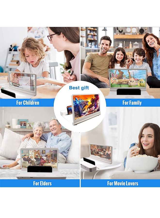 PADOM مكبر شاشة الهاتف 12 بوصة مع مكبر صوت بلوتوث، شاشة مكبرة ثلاثية الأبعاد للهاتف المحمول للأفلام والفيديوهات والألعاب. حامل هاتف قابل للطي مع مكبر شاشة أبيض - Image 2