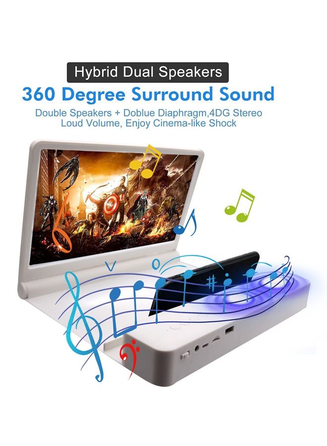 PADOM مكبر شاشة الهاتف 12 بوصة مع مكبر صوت بلوتوث، شاشة مكبرة ثلاثية الأبعاد للهاتف المحمول للأفلام والفيديوهات والألعاب. حامل هاتف قابل للطي مع مكبر شاشة أبيض - Image 5