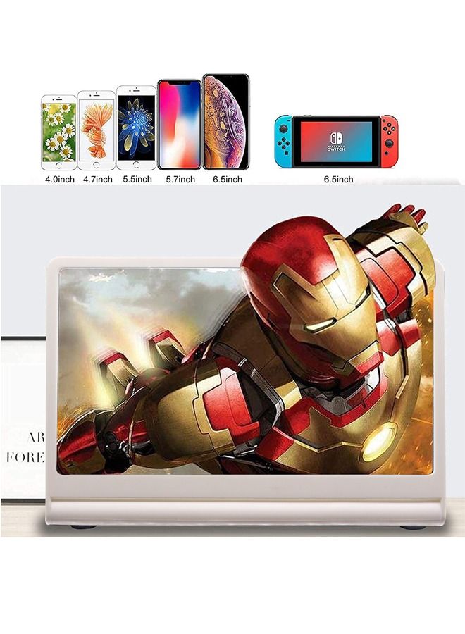 PADOM مكبر شاشة الهاتف 12 بوصة مع مكبر صوت بلوتوث، شاشة مكبرة ثلاثية الأبعاد للهاتف المحمول للأفلام والفيديوهات والألعاب. حامل هاتف قابل للطي مع مكبر شاشة أبيض - Image 3