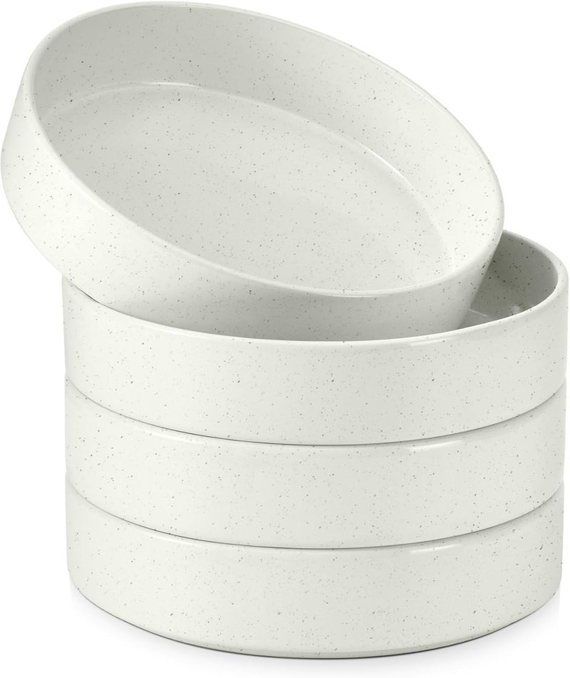 E-far طقم أطباق باستا إيفار من 4 قطع سعة 35 أونصة من السيراميك لأطباق السلطة الكبيرة لتقديم الحساء والعشاء أطباق باستا ضحلة آمنة للاستخدام في الميكروويف وغسالة الصحون بيضاء مرقطة - Image 1