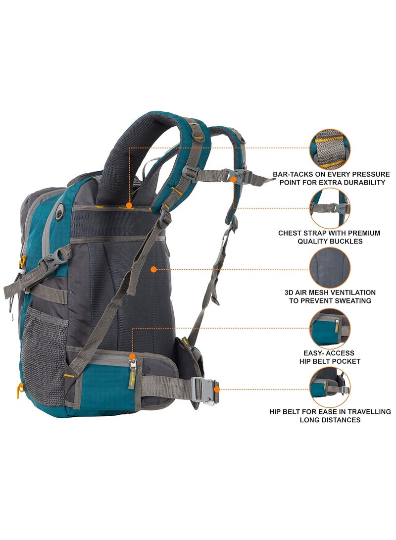 هاف مون Half Moon 45L Hammer Waterproof Rucksack Bags for Men/Trekking Bags for Man | With 17.3" Laptop Compartment & Rain cover | For Trekking, Hiking, Travel Backpack for Men & Women (Sky Blue) - Image 5