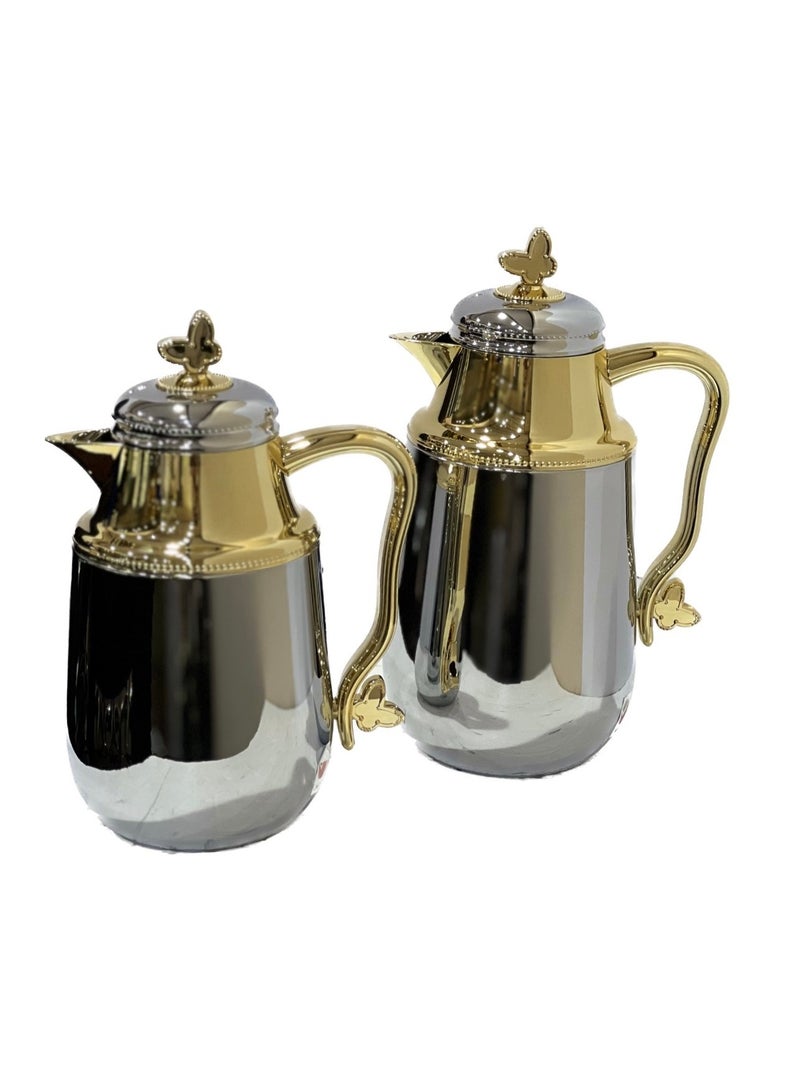 Home Maker 2-Piece  Tea & Coffee Flask Silver / Gold - Image 2