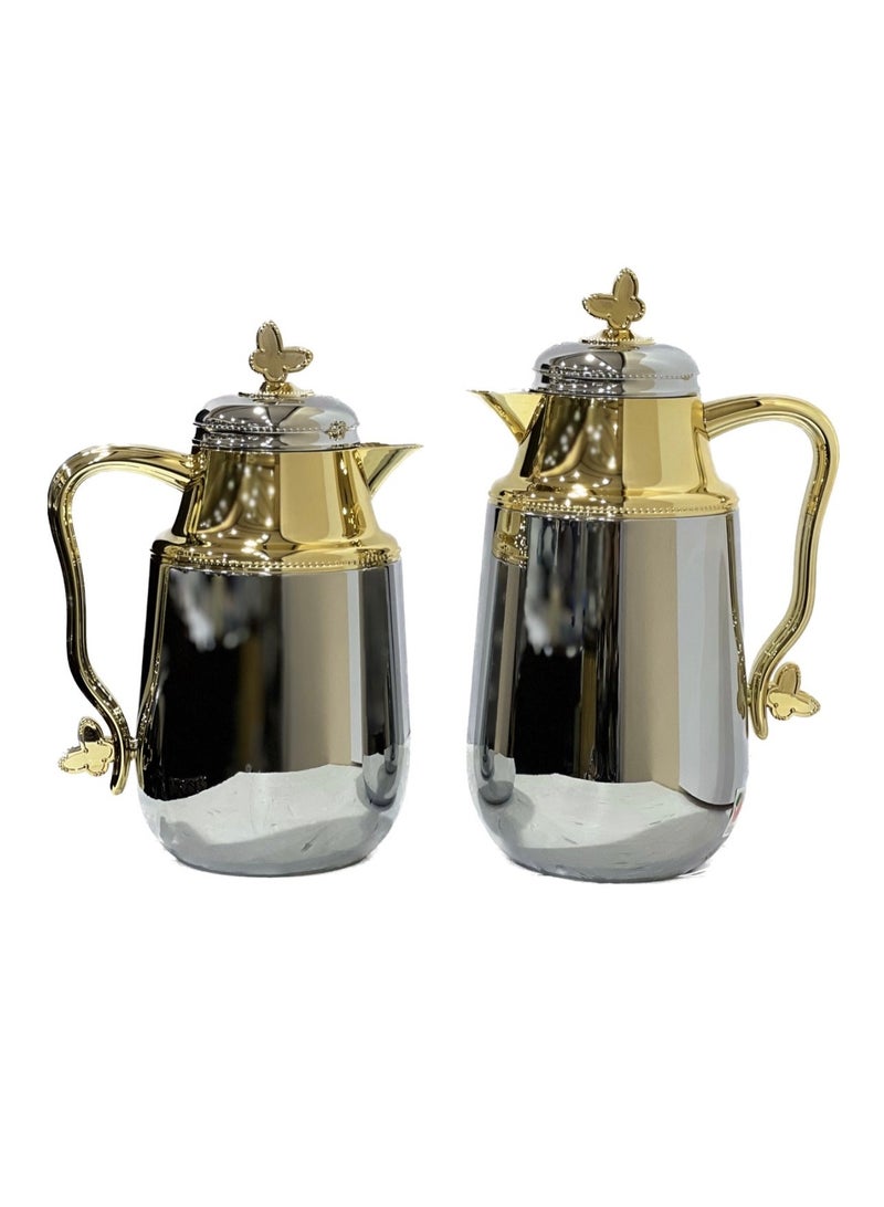 Home Maker 2-Piece  Tea & Coffee Flask Silver / Gold - Image 3
