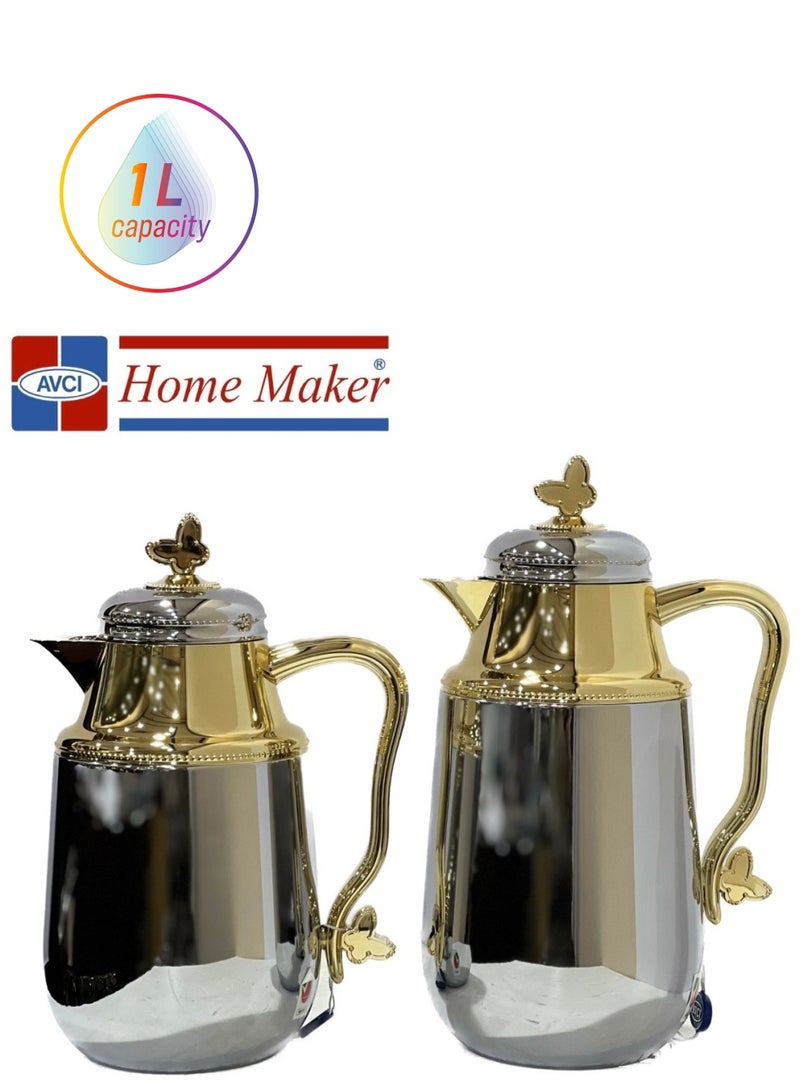 Home Maker 2-Piece  Tea & Coffee Flask Silver / Gold - Image 1