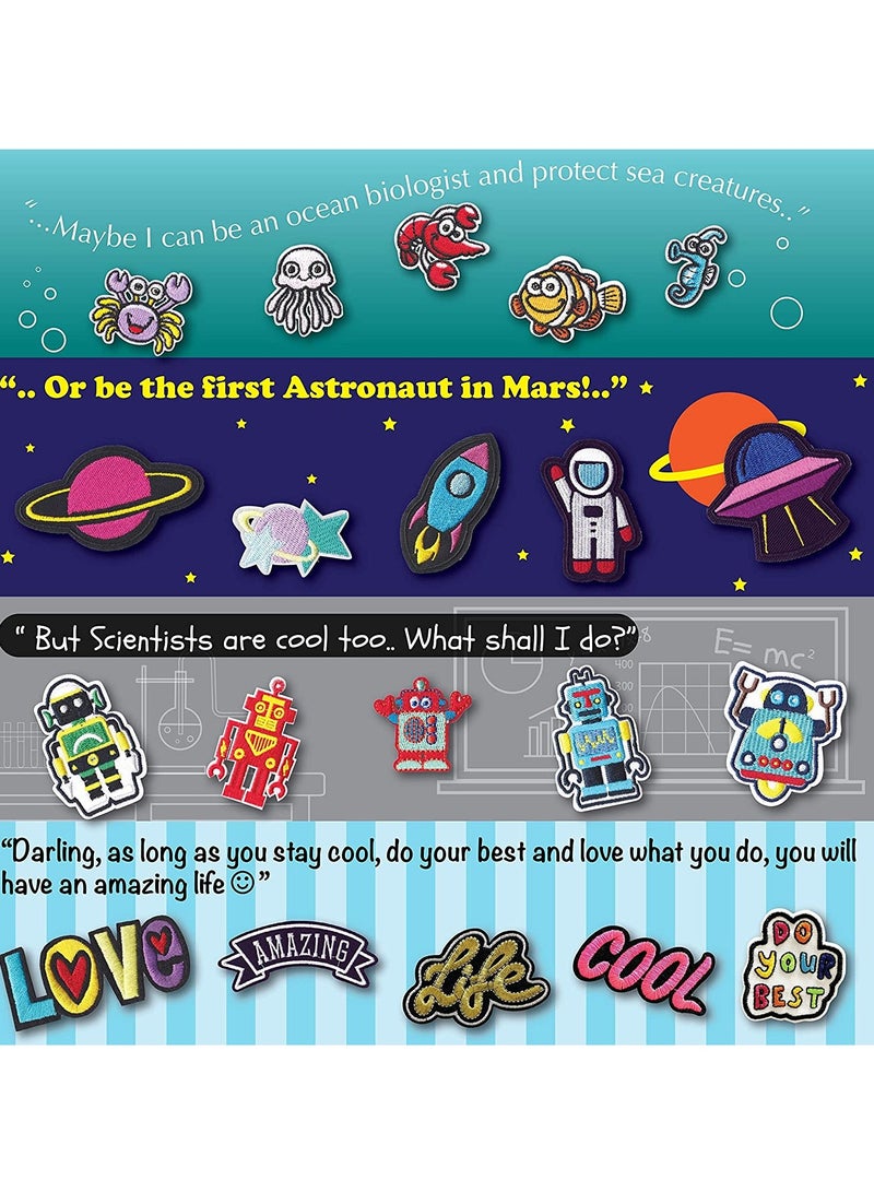 40pcs Cool Kids Embroidered Iron on Patches Sewing on Patches Appliques for Clothes Jackets Hats Backpacks Jeans Boys Girls Fishes Dinosaurs Cars Sports Space Animal Robot Inspirational - Image 2