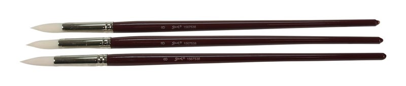 Sax Optimum White Synthetic Taklon Paint Brushes with Long Handles, Round Type, Size 8, Set of 3 - Image 1