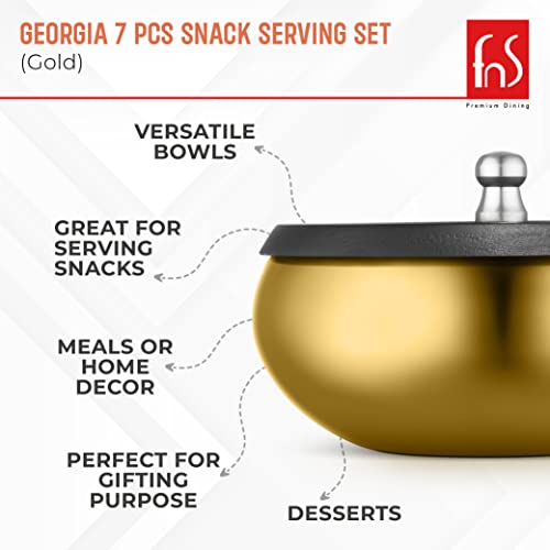 Fns Georgia Stainless Steel Gold Serving Bowl Set With Lid And Tray (3 Bowls With Lid,1 Tray) - 250 Ml - Image 3
