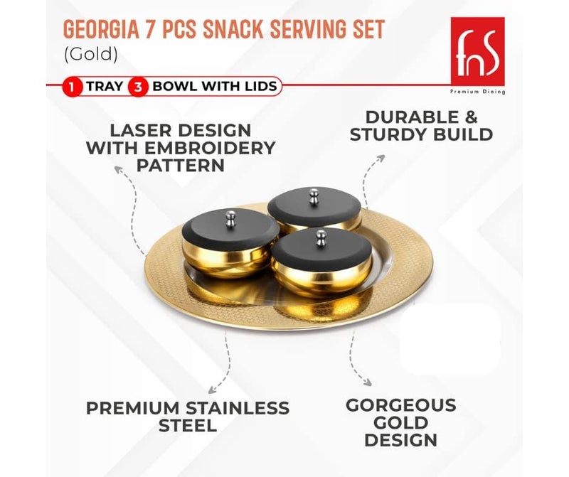 Fns Georgia Stainless Steel Gold Serving Bowl Set With Lid And Tray (3 Bowls With Lid,1 Tray) - 250 Ml - Image 4