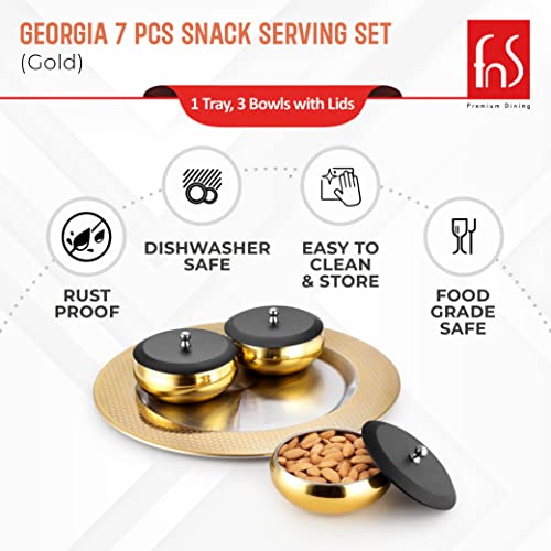 Fns Georgia Stainless Steel Gold Serving Bowl Set With Lid And Tray (3 Bowls With Lid,1 Tray) - 250 Ml - Image 2